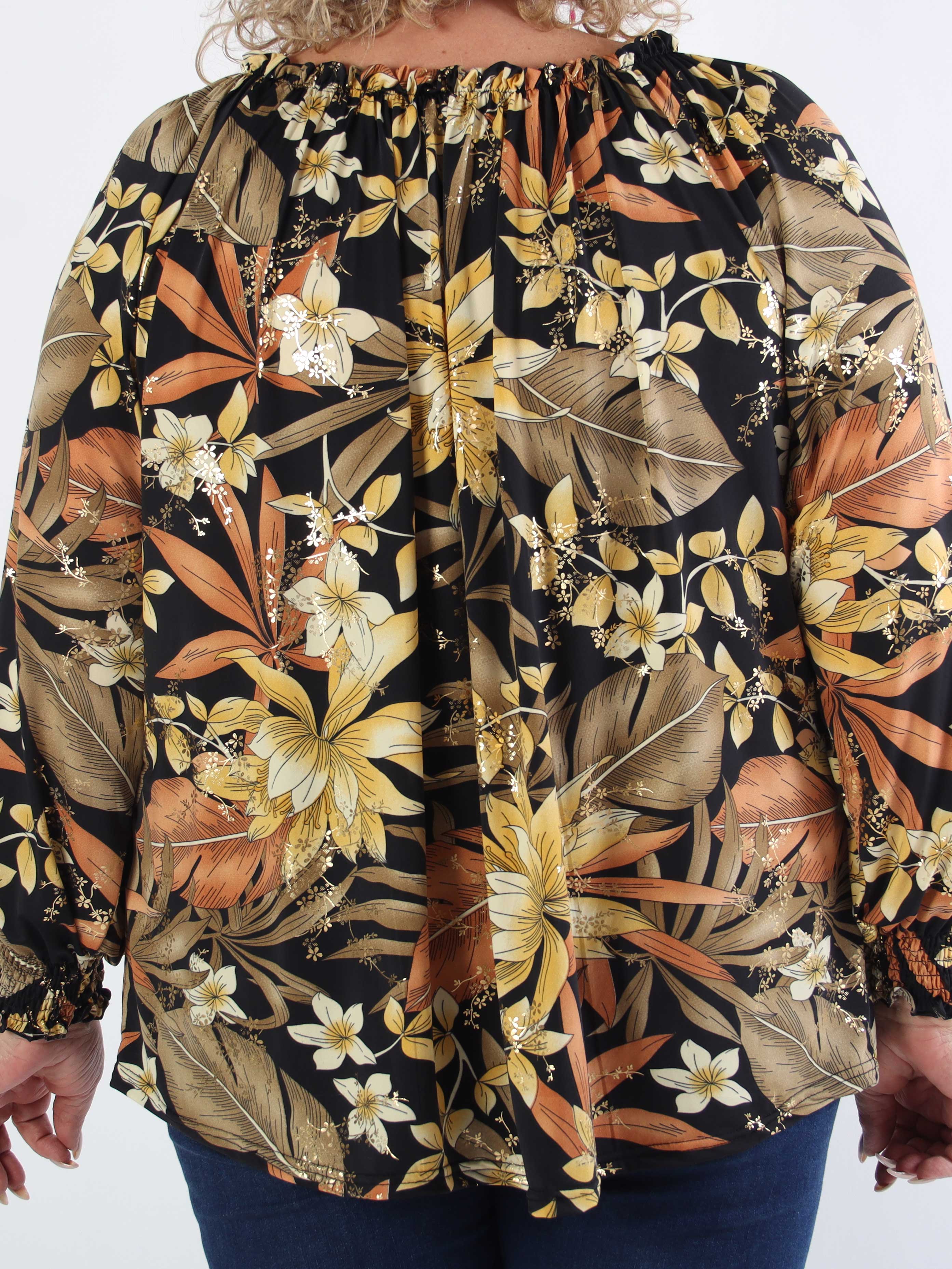 Aziras - Plus size tunika i elastisk stof med elastik i udskæringen